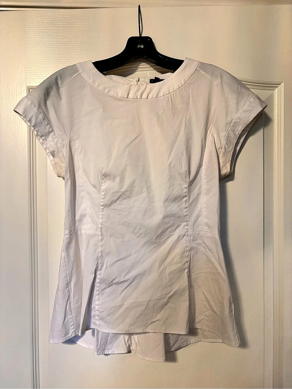 Theory Eili White Stretch Cotton Peplum Top Size M